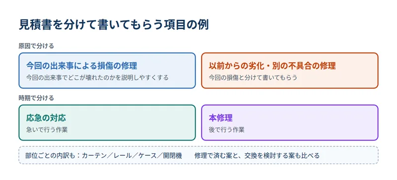 見積書を分けて書いてもらう項目の例