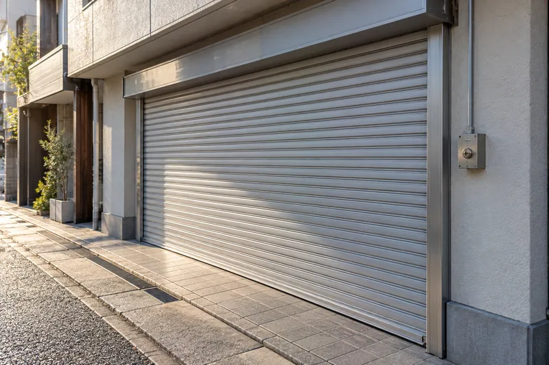 電動化を考えている、間口の広い店舗の手動シャッター（イメージ）