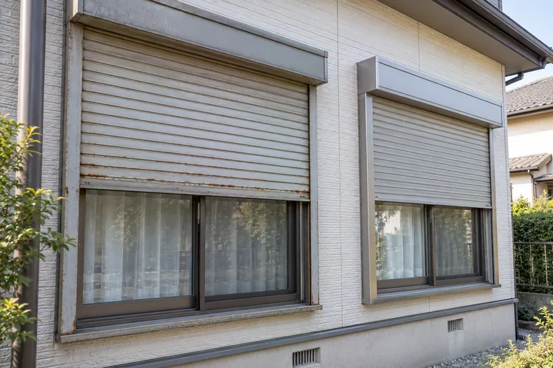 修理か交換か迷っている、住宅の古い窓シャッターと新しい窓シャッター(イメージ)