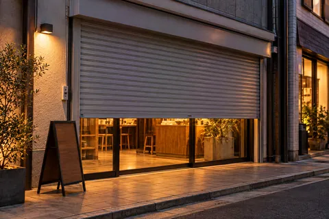 閉店時に途中で止まってしまった店舗の電動シャッター（イメージ）